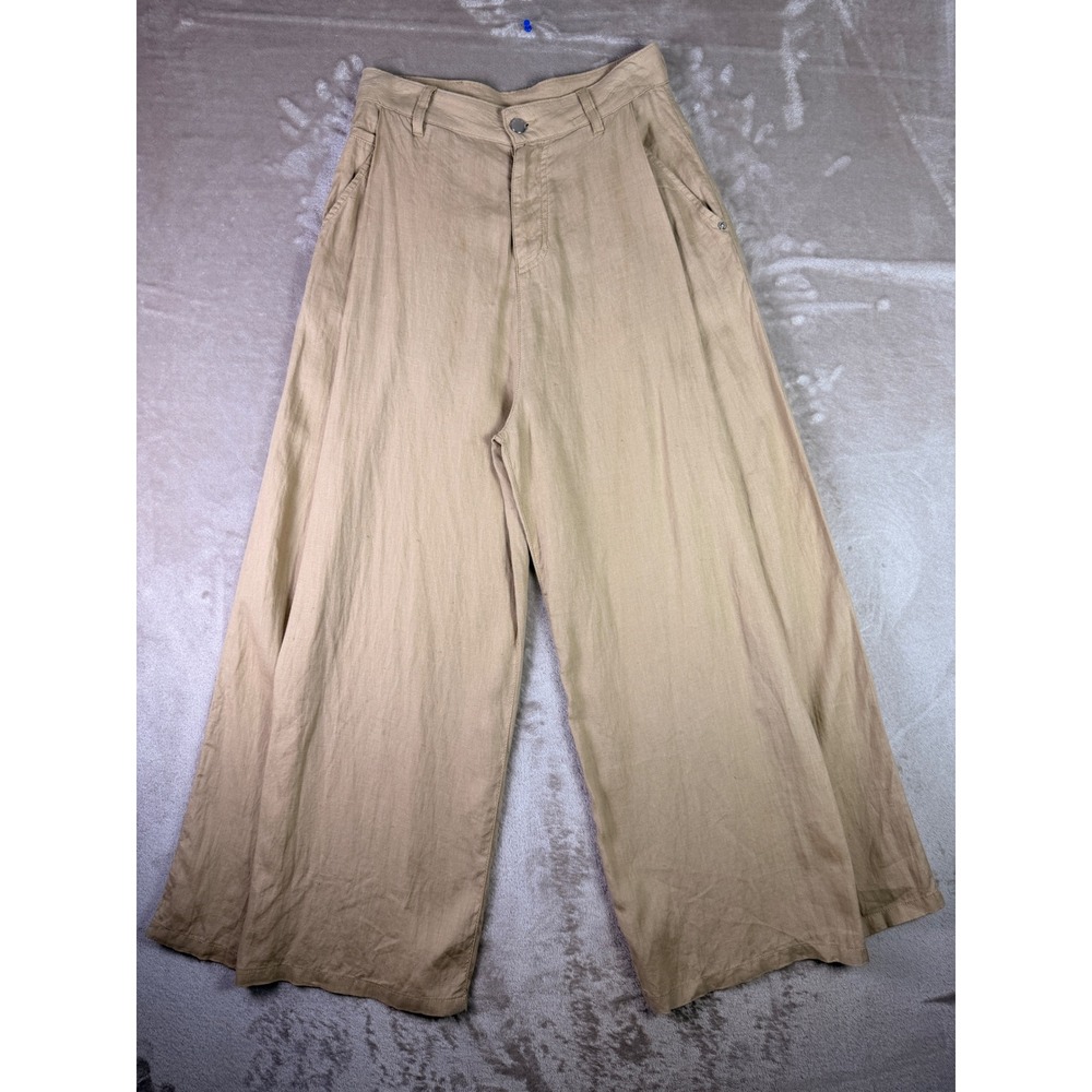Emporio Armani Womens Size 26 Linen Beige High Waist Wide Leg Trousers Pants